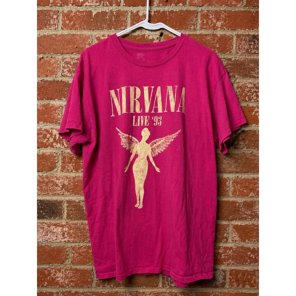 Nirvana In Utero 93 Tour Graphic T-Shirt Pink L Grunge Band Tee Retro Streetwear